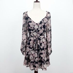 Paige Dress Womens S Pink Black Floral Fairy 100% Silk Dainty‎ Preppy Feminine